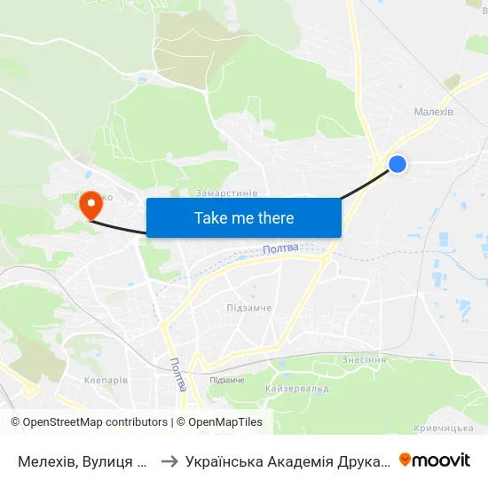Мелехів, Вулиця Нова to Українська Академія Друкарства map