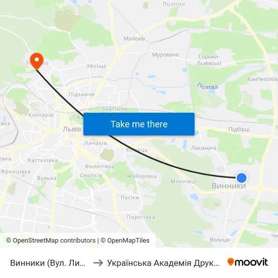 Винники (Вул. Лисика) to Українська Академія Друкарства map