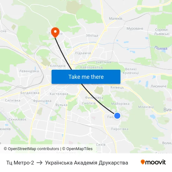 Тц Метро-2 to Українська Академія Друкарства map