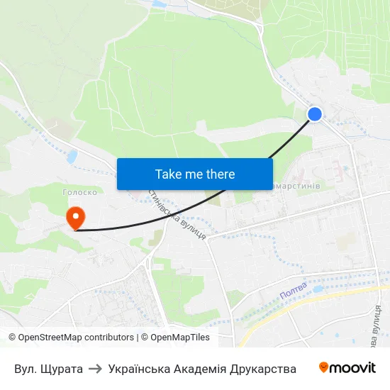 Вул. Щурата to Українська Академія Друкарства map