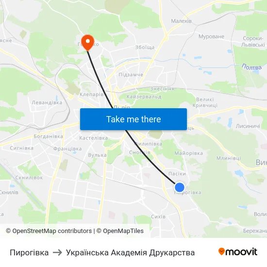 Пирогівка to Українська Академія Друкарства map