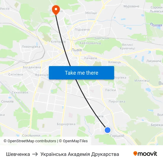 Шевченка to Українська Академія Друкарства map