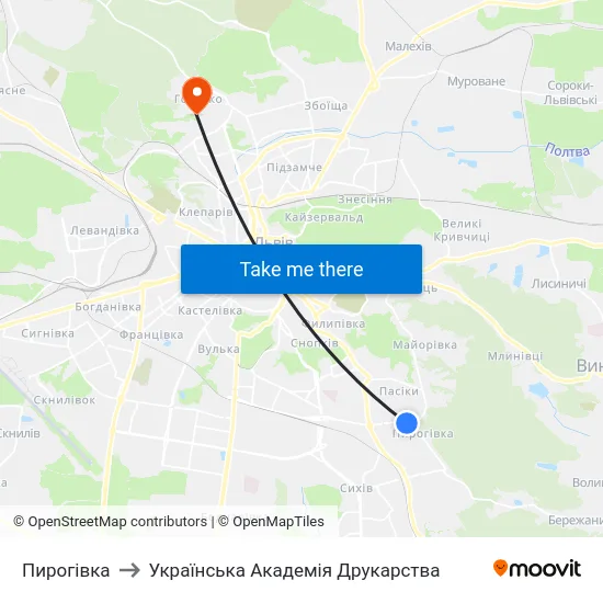 Пирогівка to Українська Академія Друкарства map