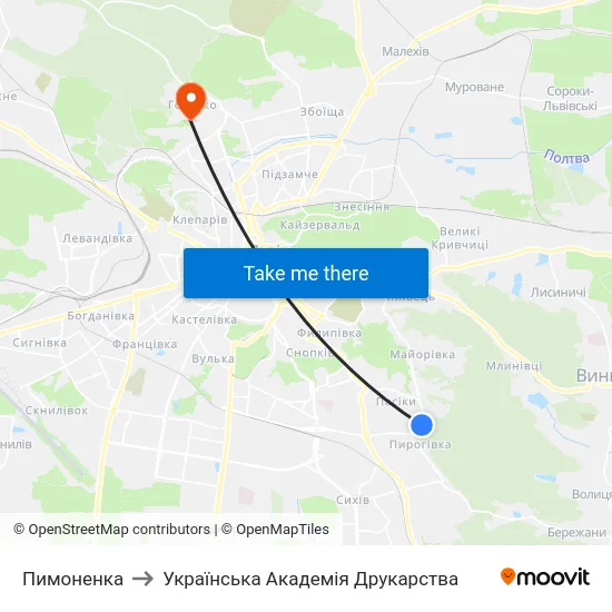 Пимоненка to Українська Академія Друкарства map