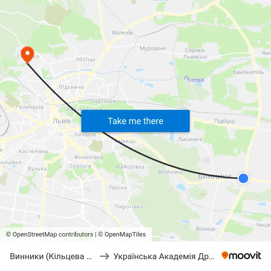 Винники (Кільцева Дорога) to Українська Академія Друкарства map