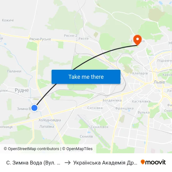 С. Зимна Вода (Вул. Західна) to Українська Академія Друкарства map