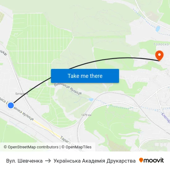 Вул. Шевченка to Українська Академія Друкарства map