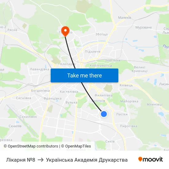 Лікарня №8 to Українська Академія Друкарства map