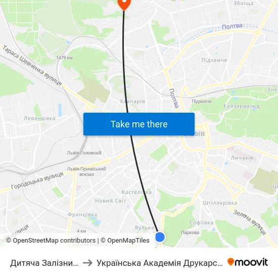 Дитяча Залізниця to Українська Академія Друкарства map