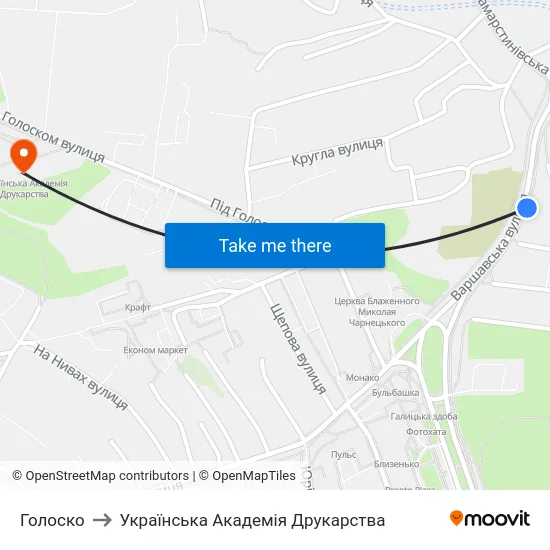 Голоско to Українська Академія Друкарства map