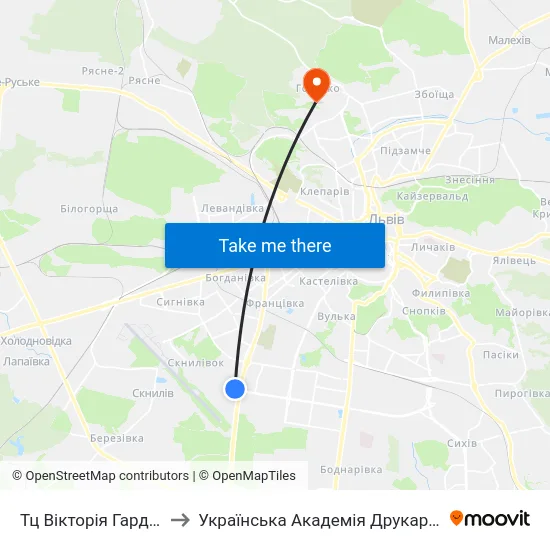 Тц Вікторія Гарденс to Українська Академія Друкарства map