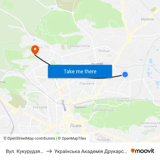 Вул. Кукурудзяна to Українська Академія Друкарства map