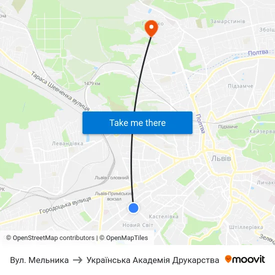 Вул. Мельника to Українська Академія Друкарства map