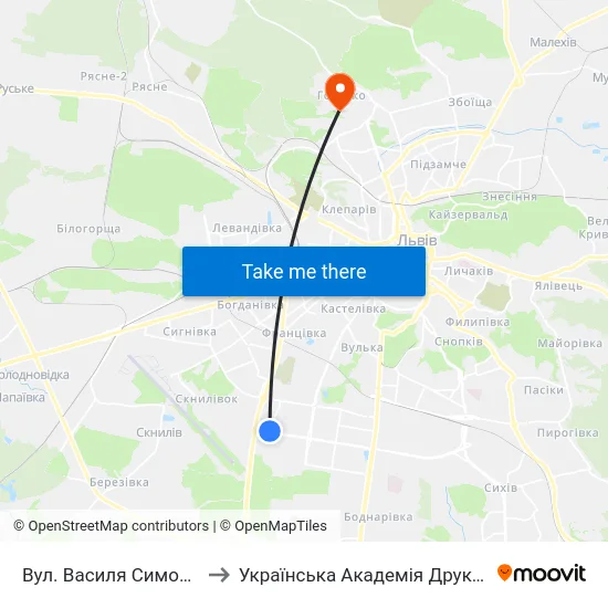 Вул. Василя Симоненка to Українська Академія Друкарства map