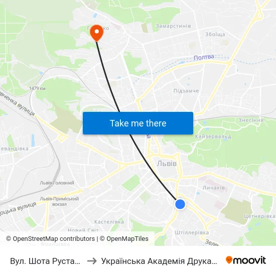 Вул. Шота Руставелі to Українська Академія Друкарства map