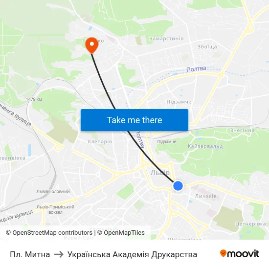 Пл. Митна to Українська Академія Друкарства map