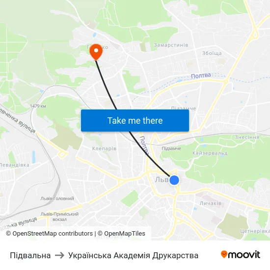 Підвальна to Українська Академія Друкарства map