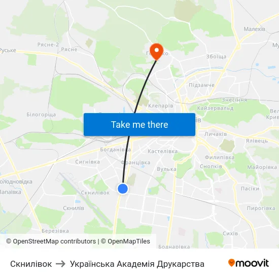 Скнилівок to Українська Академія Друкарства map