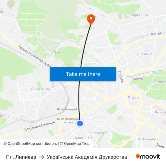 Пл. Липнева to Українська Академія Друкарства map