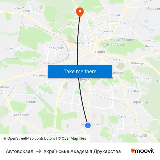 Автовокзал to Українська Академія Друкарства map