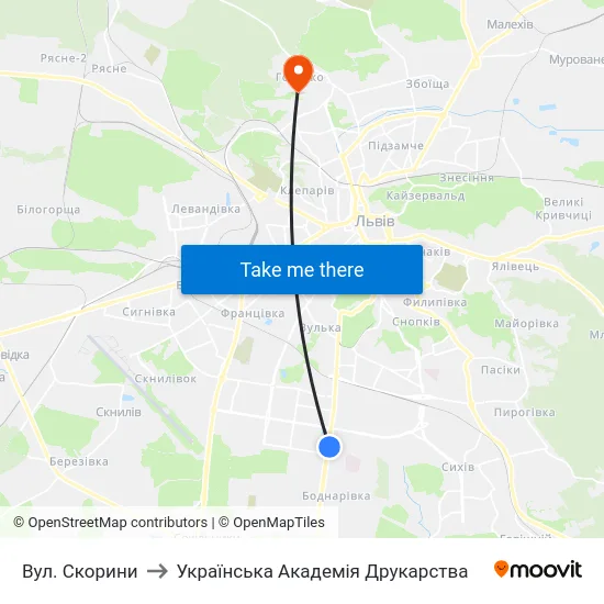 Вул. Скорини to Українська Академія Друкарства map