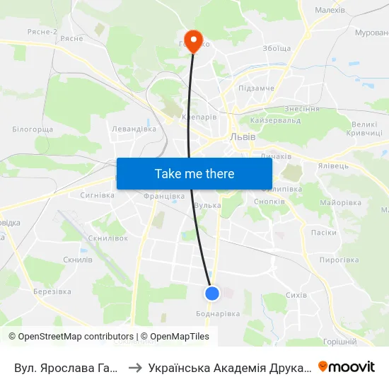 Вул. Ярослава Гашека to Українська Академія Друкарства map