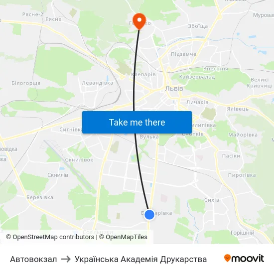 Автовокзал to Українська Академія Друкарства map