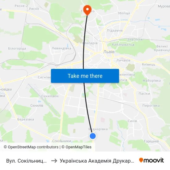 Вул. Сокільницька to Українська Академія Друкарства map