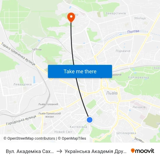 Вул. Академіка Сахарова to Українська Академія Друкарства map