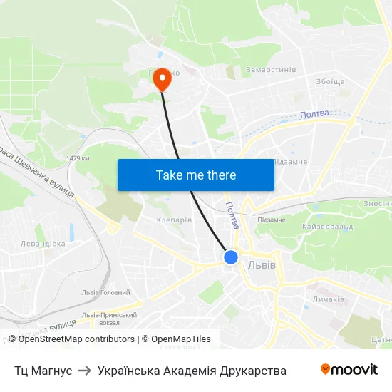 Тц Магнус to Українська Академія Друкарства map