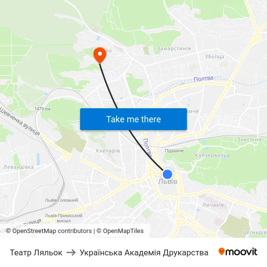 Театр Ляльок to Українська Академія Друкарства map