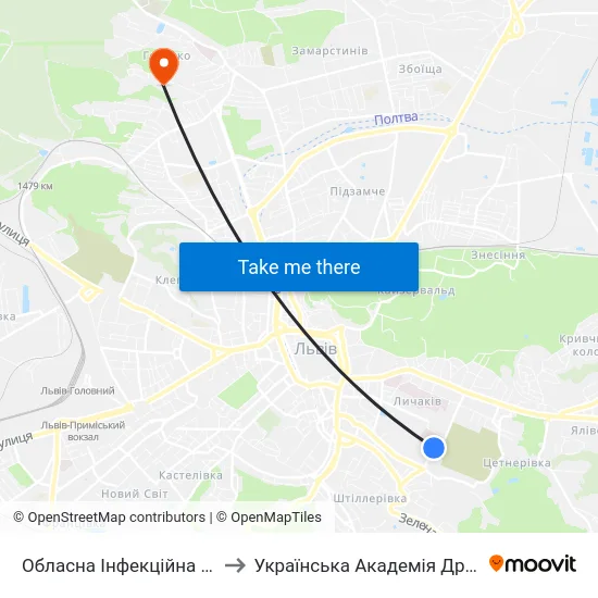 Обласна Інфекційна Лікарня to Українська Академія Друкарства map