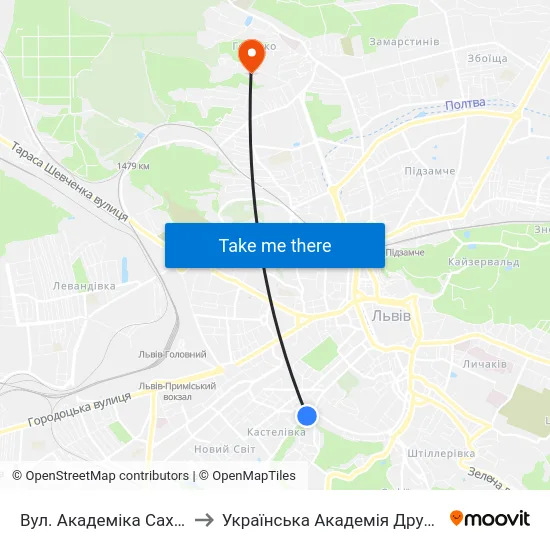 Вул. Академіка Сахарова to Українська Академія Друкарства map