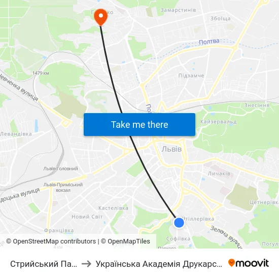 Стрийський Парк to Українська Академія Друкарства map
