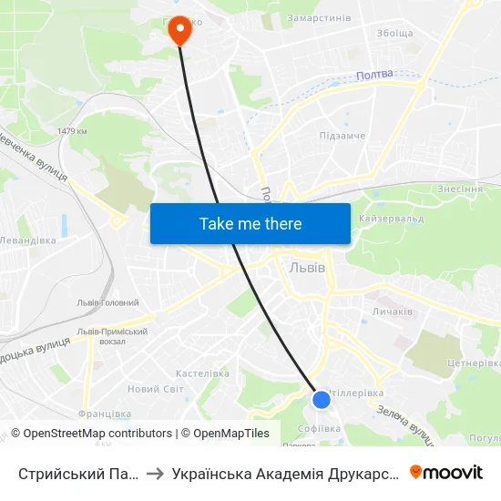Стрийський Парк to Українська Академія Друкарства map
