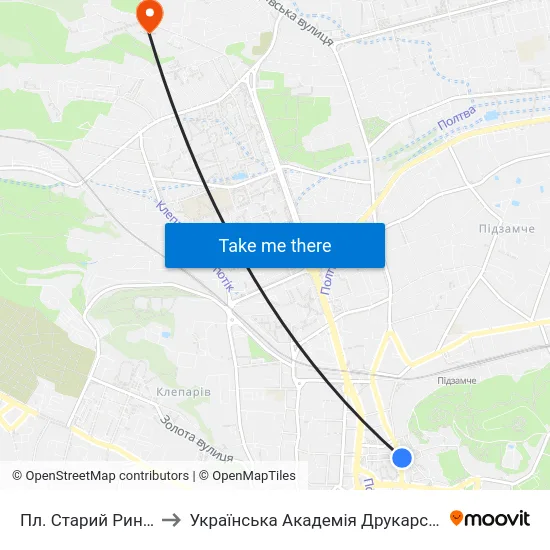 Пл. Старий Ринок to Українська Академія Друкарства map