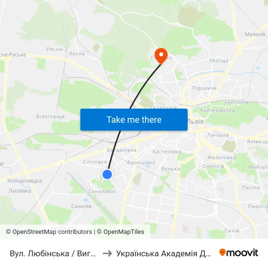 Вул. Любінська / Виговського to Українська Академія Друкарства map