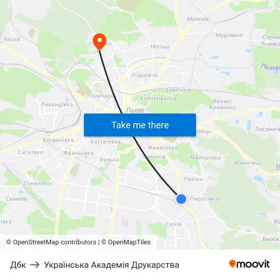 Дбк to Українська Академія Друкарства map