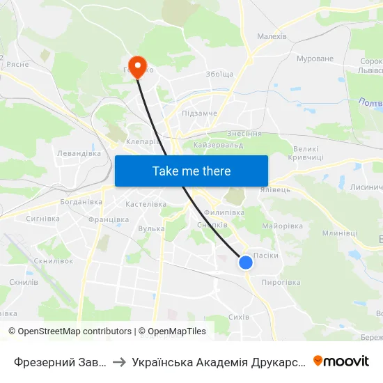Фрезерний Завод to Українська Академія Друкарства map
