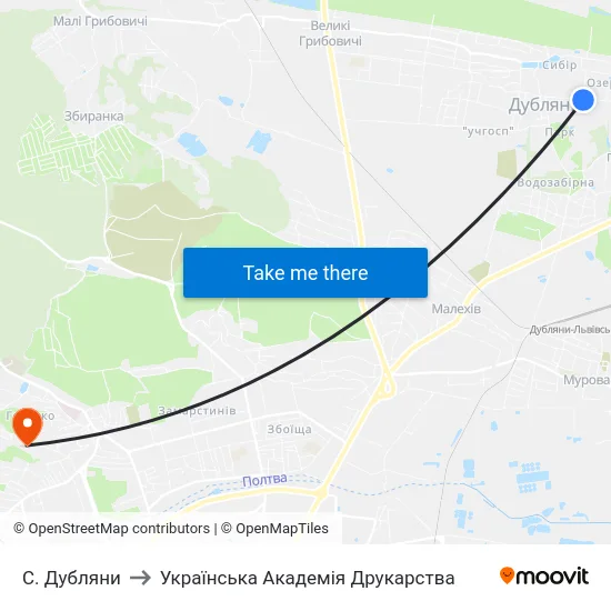 С. Дубляни to Українська Академія Друкарства map