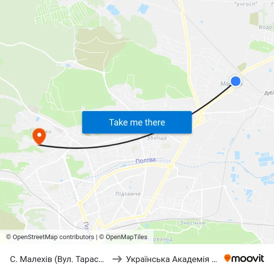 С. Малехів (Вул. Тараса Шевченка) to Українська Академія Друкарства map