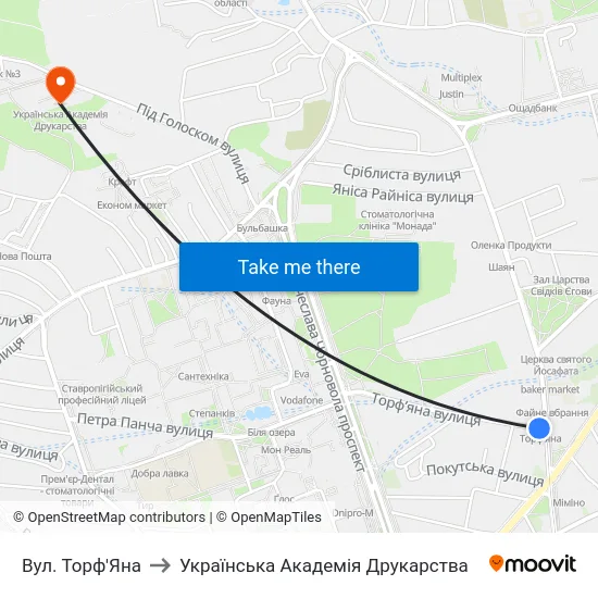 Вул. Торф'Яна to Українська Академія Друкарства map