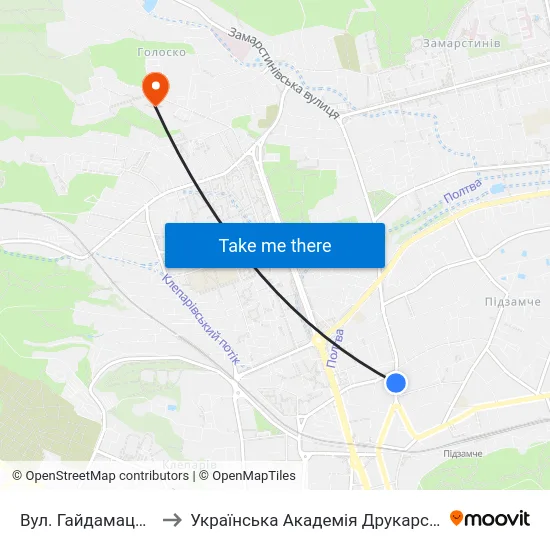 Вул. Гайдамацька to Українська Академія Друкарства map