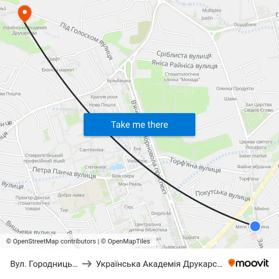 Вул. Городницька to Українська Академія Друкарства map