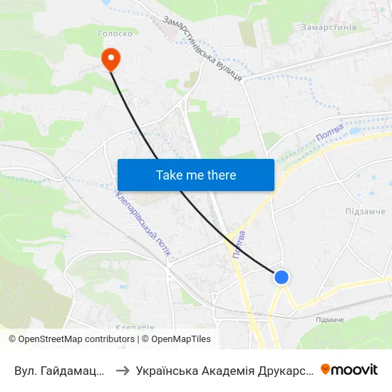 Вул. Гайдамацька to Українська Академія Друкарства map
