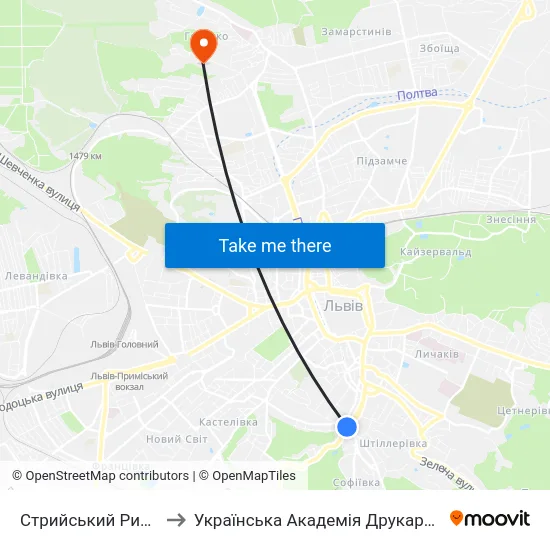 Стрийський Ринок to Українська Академія Друкарства map