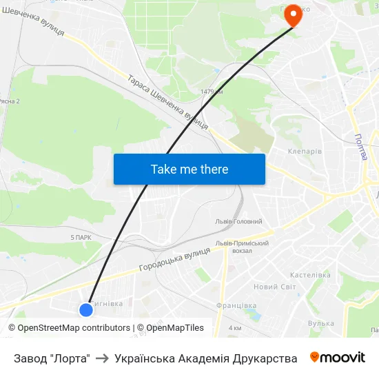 Завод "Лорта" to Українська Академія Друкарства map