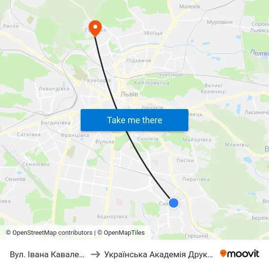 Вул. Івана Кавалерідзе to Українська Академія Друкарства map