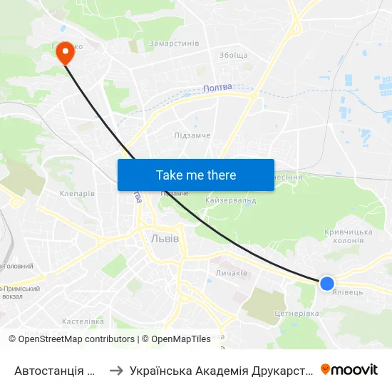 Автостанція №6 to Українська Академія Друкарства map