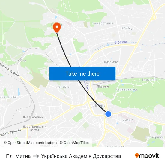 Пл. Митна to Українська Академія Друкарства map